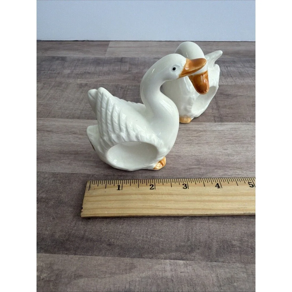 Pair Of Duck Goose Ceramic Porcelain Napkin Rings Takahashi Japan